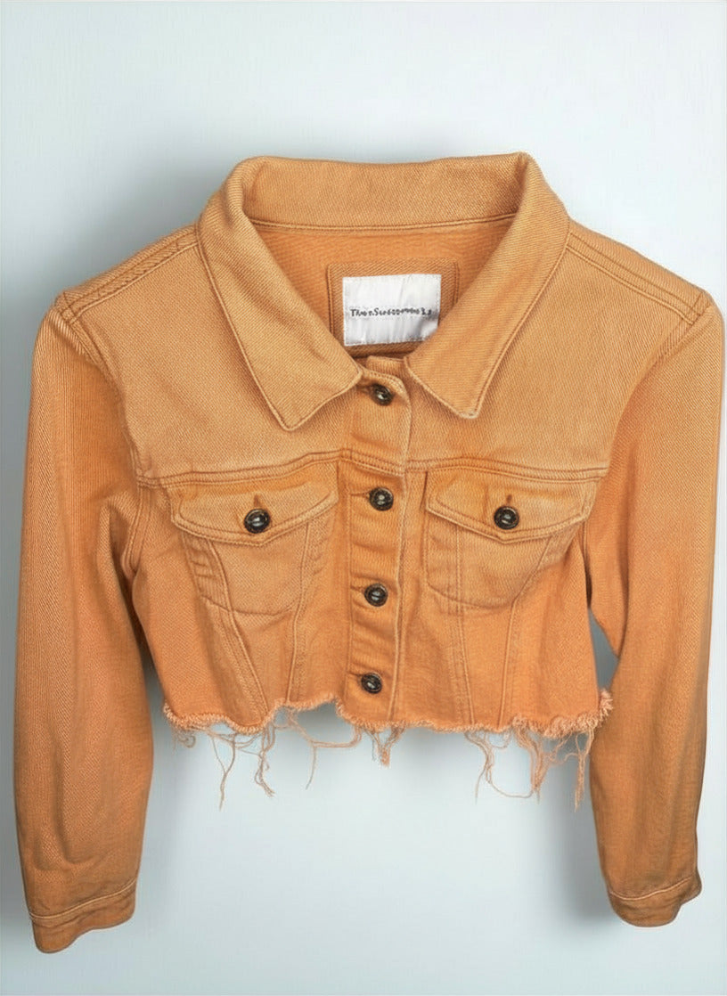 Cropped Tan Denim Jacket (Size L)