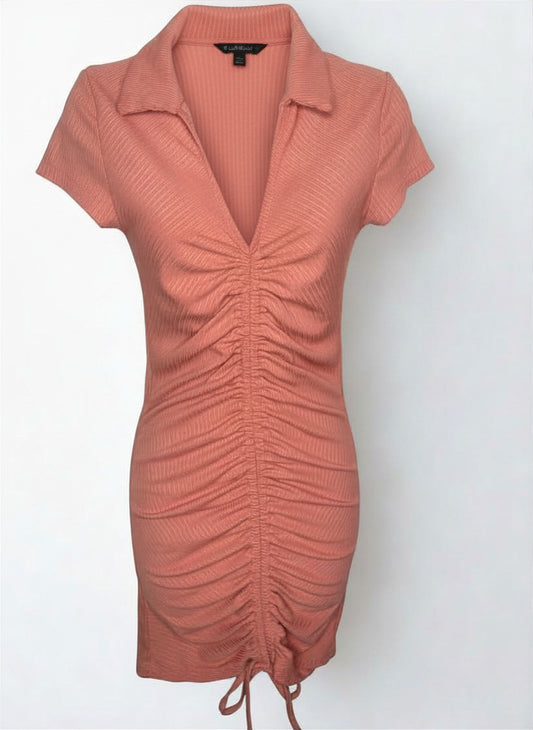 Ruched Peach Mini Dress (Size S)