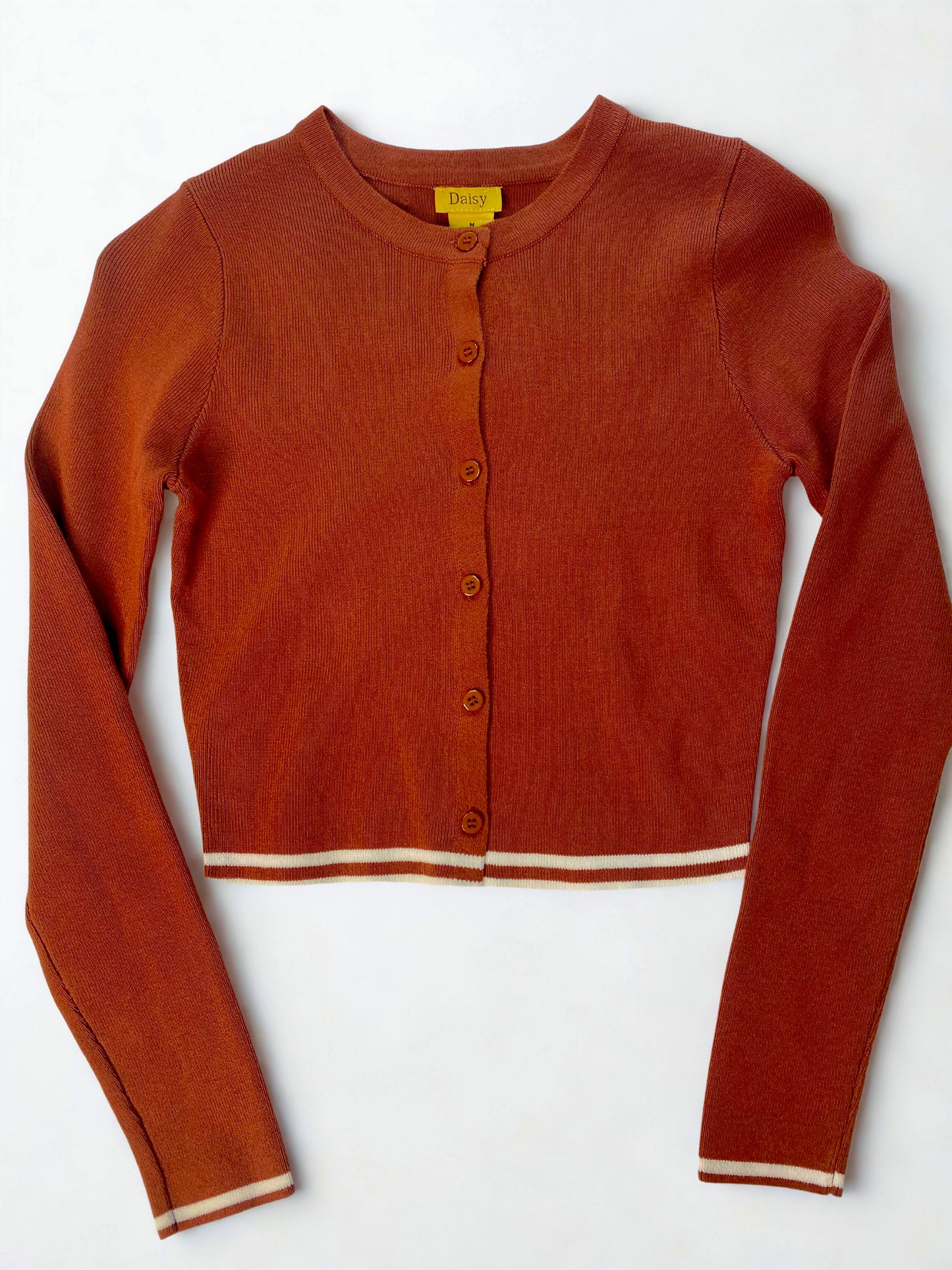 Rust Cropped Button Cardigan (Size M) – Brand New