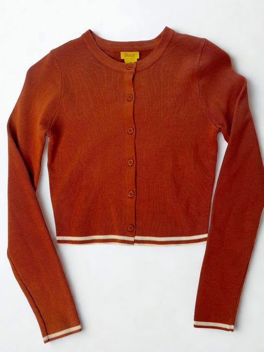 Rust Cropped Button Cardigan (Size M) – Brand New