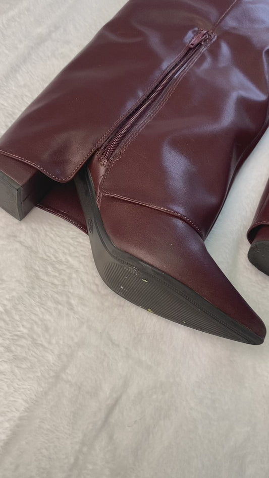 Burgundy Knee-High Boots (Size 9)