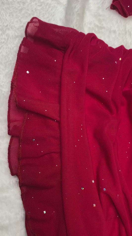 Red Sheer Ruched Mini Dress SIZE: MEDIUM